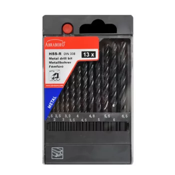   ABRABORO - 020314001341 - HSS-GS fémcsigafúró készlet DIN 338 13 db ø 1,5-6,5 x 0,5mm +3,2+4,8mm