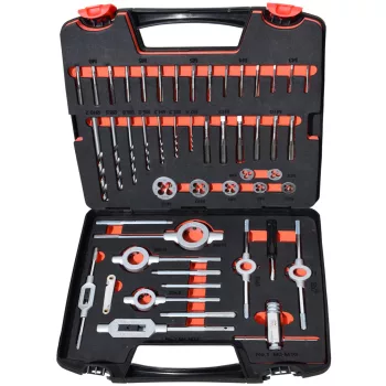   ABRABORO - 20345300044 - 45 részes HSS-G DIN 352 menetszerszám készlet fémkazettában 7 db 3 részes kézi menetfúró klt. DIN 352, M3 - M12 7 db menetmetsző DIN 223 B, M3 - M12 5 db menetmetsző hajtókar