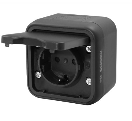 COMMEL Falon kívüli dugalj, 16A, 250V, IP55, antracit