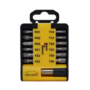   ABRABORO - 060802060113 - SUPRA BIT KÉSZLET 13 x PH/PZ/TX  PZ1/PZ1/PZ2/PZ2/PZ2/PZ3/TX10/TX15/TX20/TX25/TX30/TX40+bithold<wbr> er 58mm