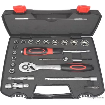   ABRABORO - 060805700022 - 22 részes SPLINE dugókulcs készlet Sockets: 4/4,5/5/5,5 6/7/8/9/10/11/12/13/14mm 1/4" DR adapter + bit adapter 30mm + DR univ. joint + extension 50mm extension 100mm + flexib