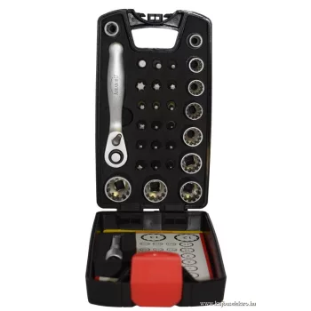   ABRABORO - 060805700030 - 30 részes dugókulcs készlet, SPLINE Sockets: 6/7/8/9/10/11/12/13/14mm extension shank 50mm + Inox ratchet + 1/4" adapter PH1/PH2/PH3/PZ1/4xPZ2/PZ3/T10/T15/T20/T25/T307T40/SW3