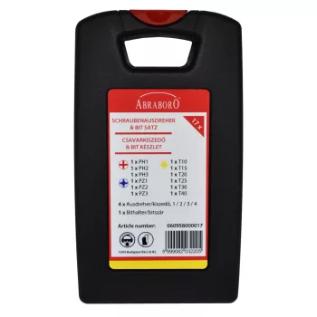   ABRABORO - 060958000017 - Bit és törtcsavar kiszedő készlet 17db extractors with drill automatic bitholder 58mm