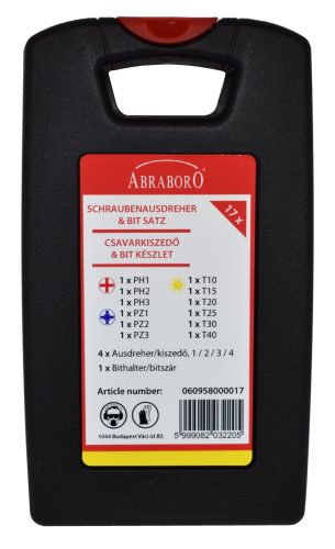 ABRABORO - 060958000017 - Bit és törtcsavar kiszedő készlet 17db extractors with drill automatic bitholder 58mm