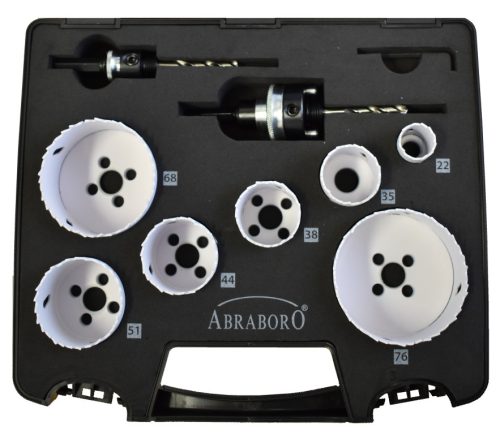 ABRABORO - 070830510000 - HSS- Bi-Metal lyukfűrész készlet ø 22/35/38/44/51/68/76+2pcs quick lock adapter with pilot drill+he x  key 