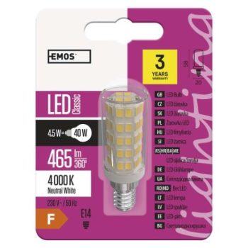 EMOS--ZQ9141 - LED JC 4,5W(40W) 465LM E14 NW