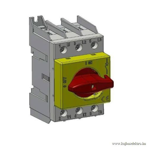 Technoelectric - SD2 3*80A, piros/sárga - Moduláris terheléskapcsoló, 3x80A, 0-1 állás, közvetlen vészhelyzeti kar (piros/sárga) - HD Hungária - 19216