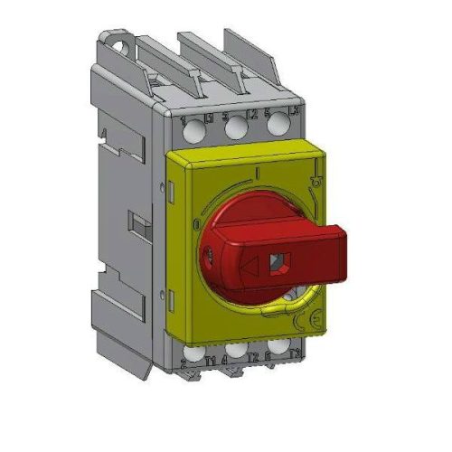 Technoelectric - SD1 3*25A, piros/sárga - Moduláris terheléskapcsoló, 3x25A, 0-1 állás, közvetlen vészhelyzeti kar (piros/sárga) - HD Hungária - 19311