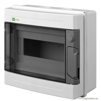   EP-LUX PLUS 8mod. (PE+N) IP65 átlátszó ajtóval, falon kívüli kiselosztó doboz