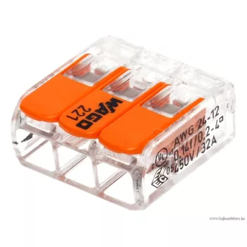 WAGO 221-413 vezetékösszekötő 3P átlátszó 0,2-4 mm²