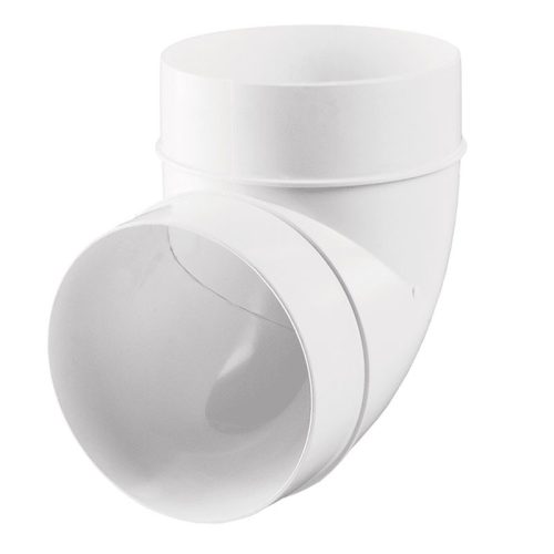 222 P Fehér, műanyag könyök idom, 125mm körcsatornához, 90°