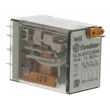   FINDER 55.34.8.012.0040 Általános célú relé tesztgombbal 7A 4-v dugaszolós 12VAC monostabil IP20