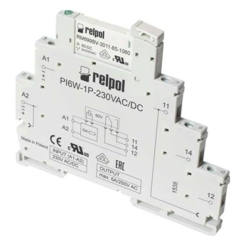 Relpol - PIR6W-1P 230VAC/DC-10 - Interfész relé, 230VAC/DC, 1C/O, 6A, szürke - HD Hungária - 856070