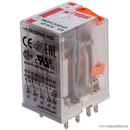 Relpol - R4N-2014-23-5024-WTL - Miniatűr ipari relé 7A, 4CO, 24VAC, tesztkar, LED - HD Hungária - 860581