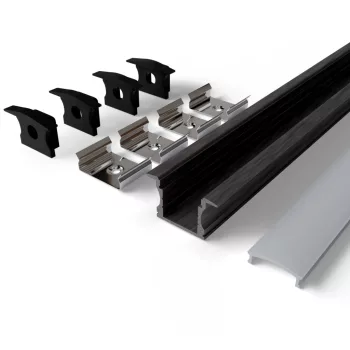   Avide Alu Profil "U", 24x14.2mm süllyeszthető fekete profil fehér opál búrával 2m, "szett"