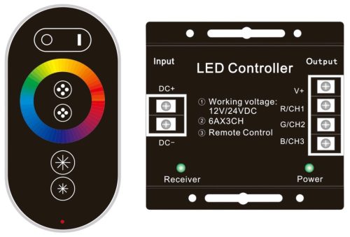 Avide LED Szalag 12-24V 216W RGB 6 Gombos RF Érintőpaneles Távirányító és Vezérlő