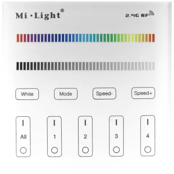   Avide LED Szalag 12-24V RGB+W 4 Zónás RF Falra Szerelhető /2xAAA/ Érintőpaneles Távirányító