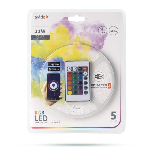 Avide LED Szalag Bliszter 12V 7.2W SMD5050 30LED RGB IP65 5m WIFI TUYA + IR