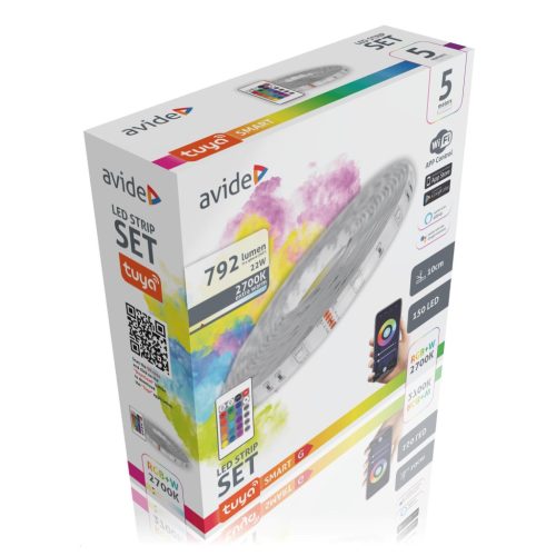 Avide LED Szalag Bliszter 12V 22W SMD5050 30LED RGB+2700K IP65 5m WIFI TUYA + IR