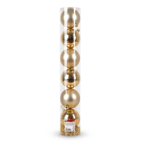 Artezan Karácsonyfadísz Gömb 8cm Cső Arany 7db/doboz +2m Gyöngyfüzér
