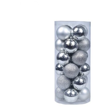Artezan Karácsonyfadísz Gömb 8cm Cső Ezüst 24db/doboz