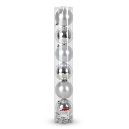Artezan Karácsonyfadísz Gömb 8cm Cső Ezüst 7db/Doboz + 2m Gyöngyfüzér