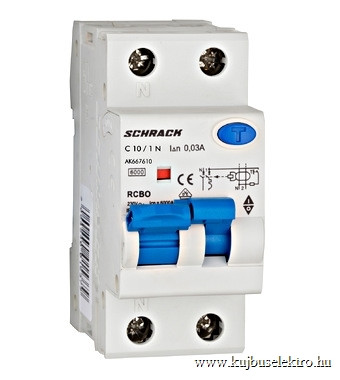 SCHRACK - AK667610 Vezetékvédő kapcsoló 1+N, AMPARO, 6kA, C 10A, 30mA, A