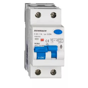   SCHRACK - Vezetékvédő kapcsoló 1+N, AMPARO, 6kA, C 20A, 30mA, A - AK667620--
