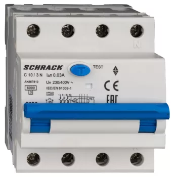   SCHRACK - Vezetékvédő kapcsoló 3+N, AK, 6kA, C 10A, 30mA, A - AK667810--