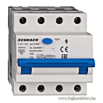   SCHRACK - Vezetékvédő kapcsoló 3+N, AK, 6kA, C 32A, 30mA, A - AK667832--