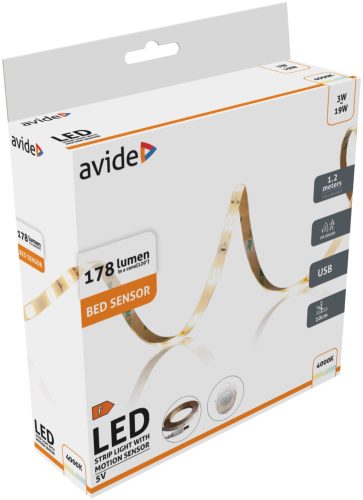 Avide LED Szalag Ágy Szenzor 5V USB 1.2m 3W 3000K Single