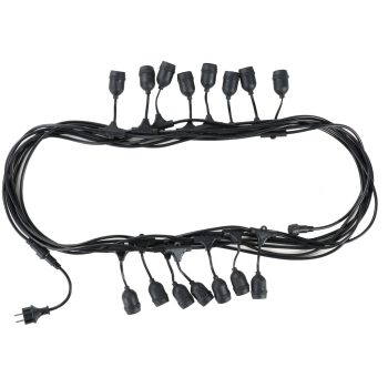   Avide Kültéri 220V E27 Füzér 10m 15 Foglalat + 15 Dekor LED