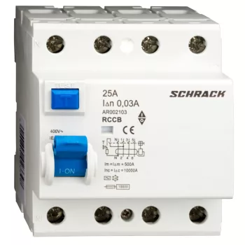   SCHRACK - Hibaáram kapcsoló AMPARO 10kA 25A, 4 pólusú, 30mA, AC - AR002103--