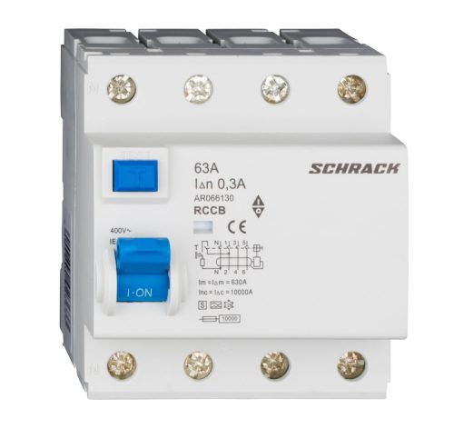 SCHRACK - AR066130 Hibaáram kapcsoló AMPARO 10kA 63A, 4 pólusú, 300mA, S/A