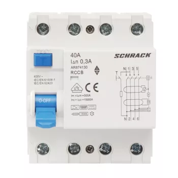   SCHRACK - Hibaáram kapcsoló AMPARO 10kA, 40A, 4 pólusú, 300mA, B - AR874130--