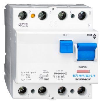   SCHRACK - Hibaáramkapcsoló 10kA, 40A, 4 pólusú, 30mA, G/A - BC034103--