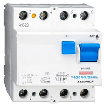   SCHRACK - Hibaáramkapcsoló 10kA/40A/4p/30mA, túlterhelés védett, G/A - BC034403--