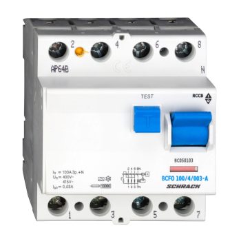   SCHRACK - Hibaáramkapcsoló, 10kA, 100A, 4 pólusú, 30mA, A - BC050103--