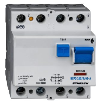   SCHRACK - Hibaáramkapcsoló 10kA, 100A, 4 pólusú, 300mA, A - BC050130--