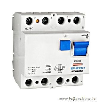   SCHRACK - Hibaáramkapcsoló 10kA, 40A, 4 pólusú, 100mA, A - BC054110--