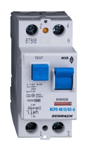 SCHRACK - BC054230 Hibaáramkapcsoló 10kA, 40A, 2 pólusú, 300mA, A