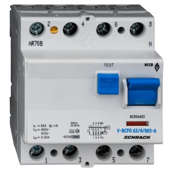   SCHRACK - Hibaáramkapcsoló 10kA/63A/4p/30mA, túlterhelés védett, A - BC056603--