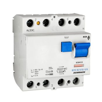   SCHRACK - Hibaáramkapcsoló 10kA, 40A, 4 pólusú, 100mA, S/A - BC064110--