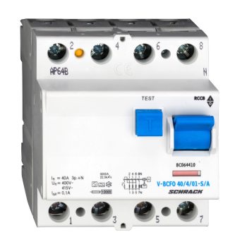   SCHRACK - Hibaáramkapcsoló 10kA/40A/4p/100mA, túlterhelés védett, S/A - BC064410--