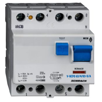   SCHRACK - Hibaáramkapcsoló 10kA/63A/4p/300mA, túlterhelés védett, S/A - BC066630--