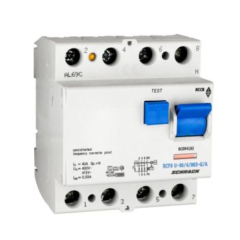   SCHRACK - Hibaáramkapcsoló 10kA, 40A, 4 pólusú, 30mA, U/G/A - BC094103--