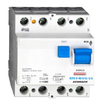   SCHRACK - Hibaáramkapcsoló 10kA, 40A, 4 pólusú, 100mA, U/S/A - BC094110--