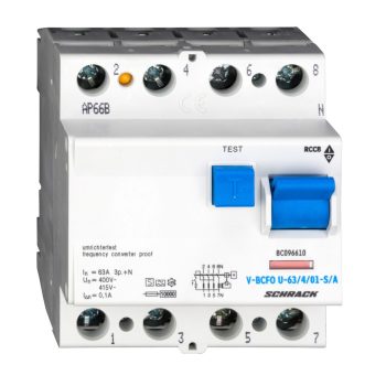   SCHRACK - Hibaáramkapcsoló 10kA/63A/4p/100mA, túlterhelés védett U/S/A - BC096610--