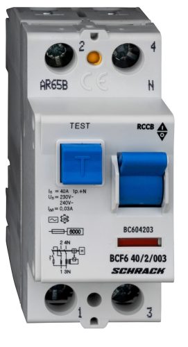 SCHRACK-BC604203 Hibaáramkapcsoló 6kA, 40A, 2 pólusú, 30mA, AC