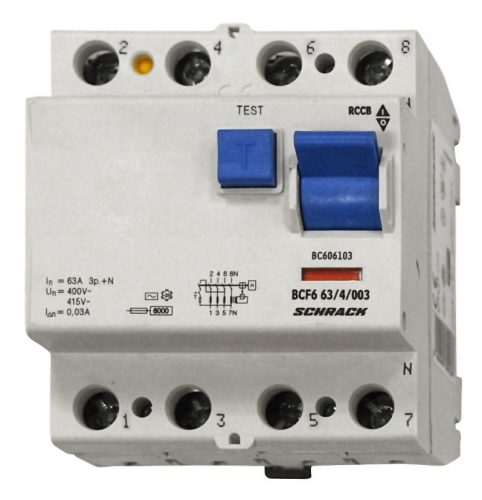 SCHRACK - BC606103 Hibaáramkapcsoló 6kA, 63A, 4 pólusú, 30mA, AC